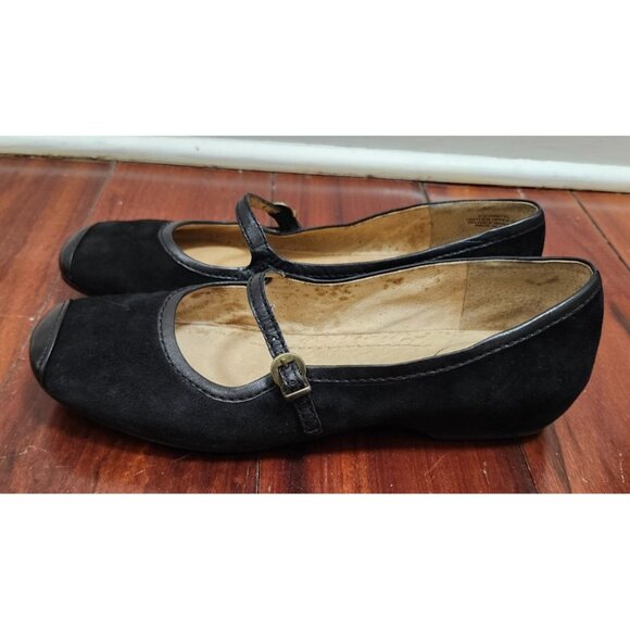 Eschantel Black Suede Mary Jane Flats Size 8.5M Leather Cap Toe Comfort Shoes - Picture 6 of 13